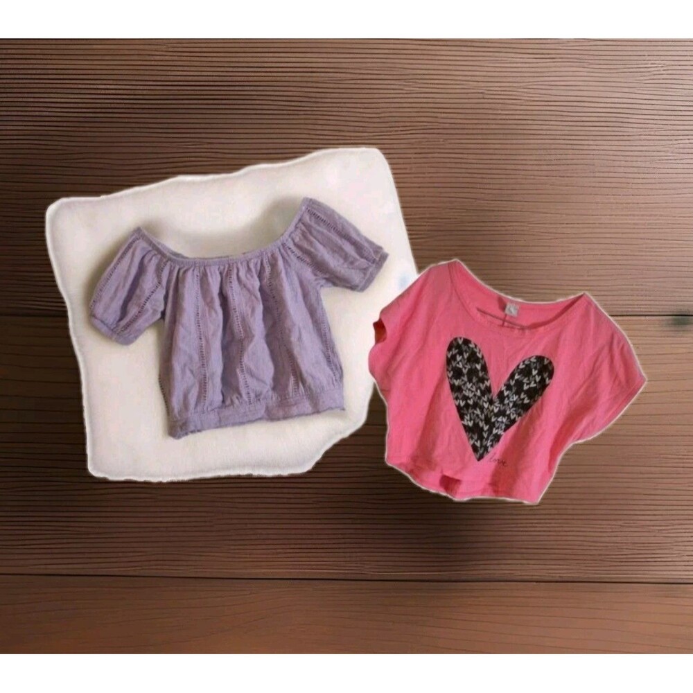 Lot Of 2 Crop Tops Lavender Neon Pink Miami Medium LA Tees Large Heart Summer